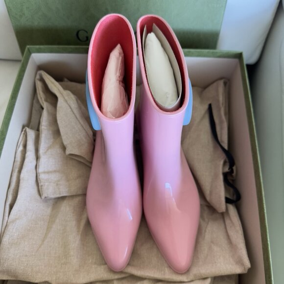 New Authentic Gucci Interlocking GG Logo Rubber Boots Pink Size 39 / US 9 - Picture 3 of 7